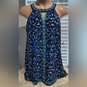 INC International Concepts Blue and Black Patterned Blouse